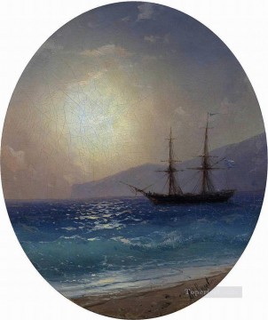 海の風景 Painting - 日没の海景の下でイワン・アイヴァゾフスキーの帆船